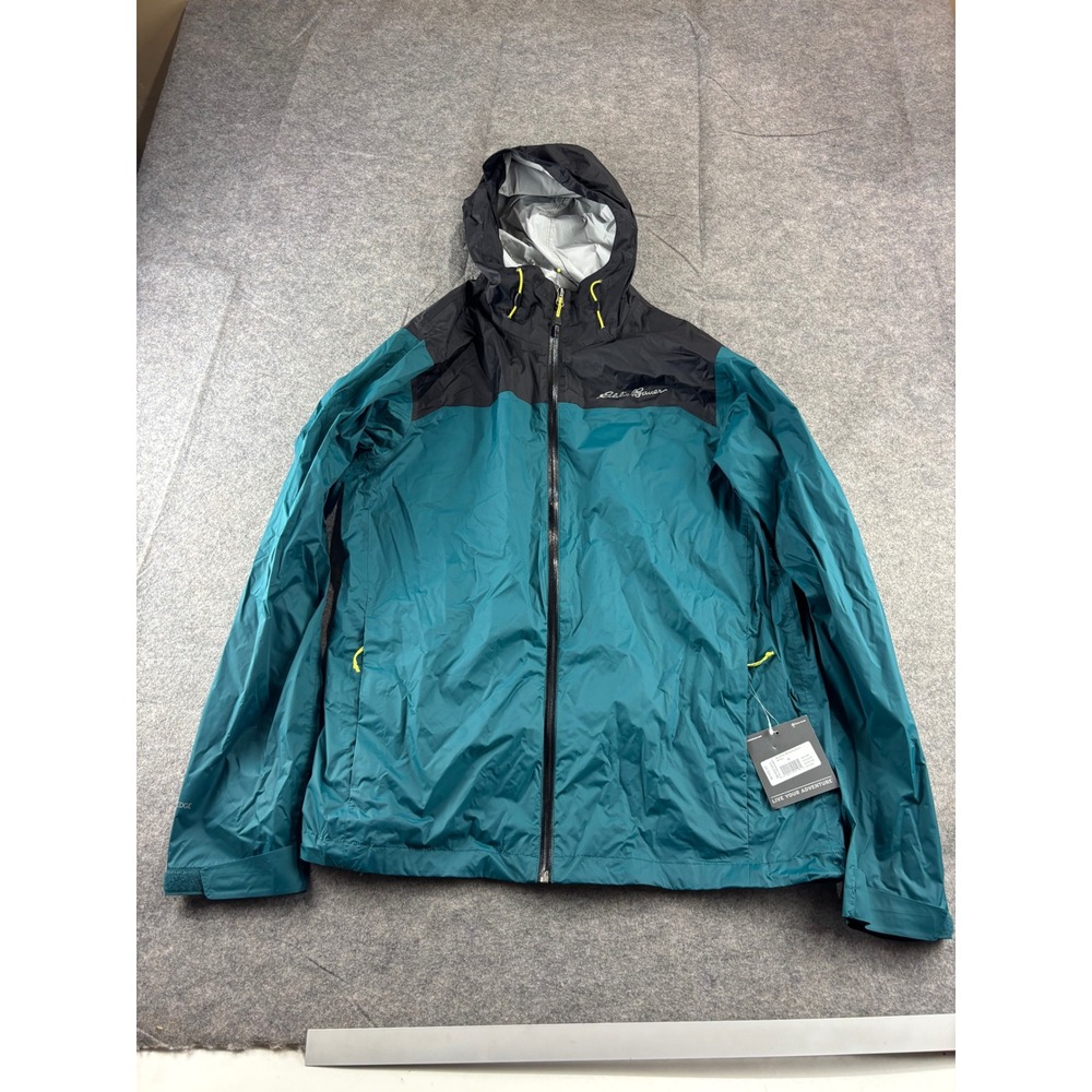 Eddie Bauer Rippac Pro Rain Jacket Mens M Teal Black WeatherEdge‎ Hood Gorp NEW